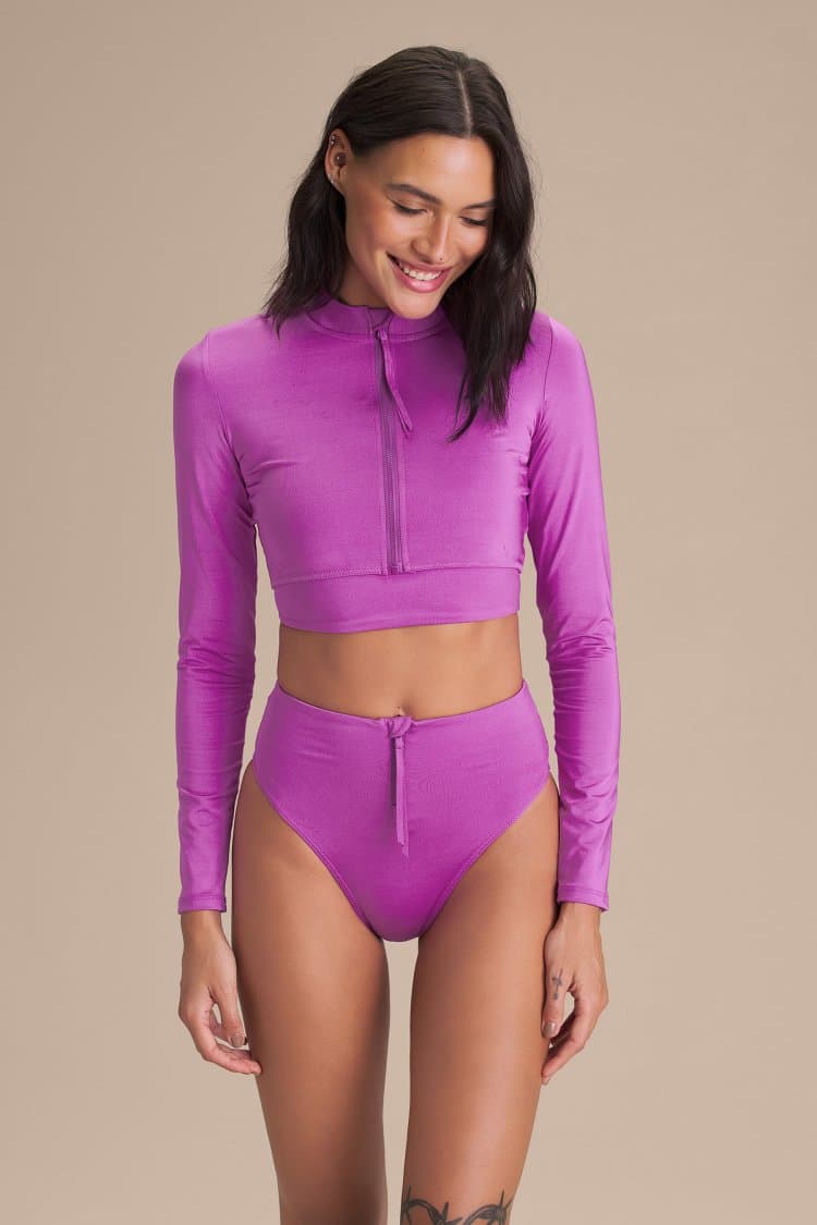 Blusa Cropped ML Zip Acqua