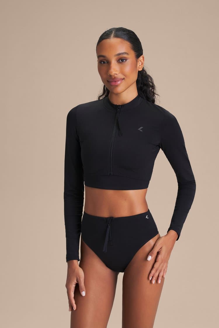 Blusa Cropped ML Zip Acqua